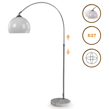 LAMPA PODŁOGOWA ŁUKOWA STOJĄCA KLOSZ BIAŁY 25 CM REGULOWANA 130-180 CM