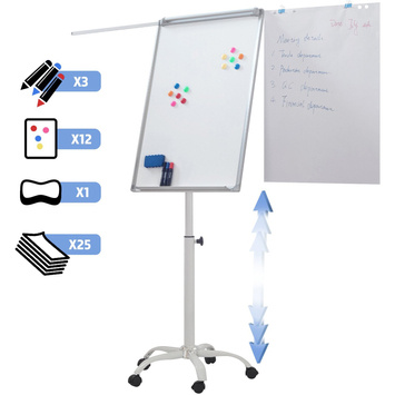 TABLICA MAGNETYCZNA 60x90 CM SUCHOŚCIERALNA FLIPCHART NA KÓŁKACH UCHWYTY