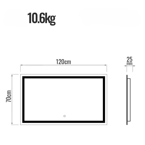  LUSTRO 120x70 CM ŁAZIENKOWE WISZĄCE ŚCIENNE Z OŚWIELTENIEM LED + ANTI-FOG