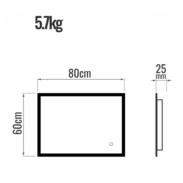  LUSTRO 80x60 CM ŁAZIENKOWE WISZĄCE ŚCIENNE Z OŚWIELTENIEM LED + ANTI-FOG