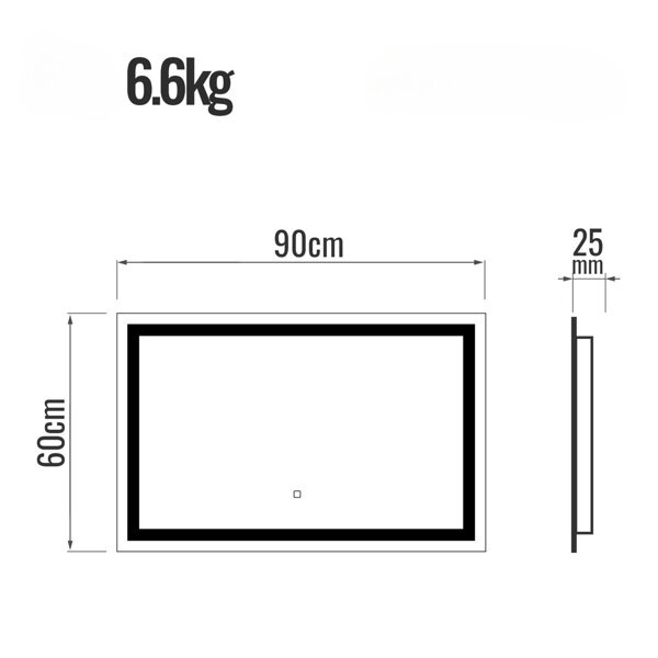  LUSTRO 90x60 CM ŁAZIENKOWE WISZĄCE ŚCIENNE Z OŚWIELTENIEM LED + ANTI-FOG