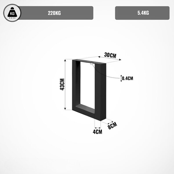 2x METALOWE NOGI 30x43 CM DO STOŁU NOGA STELAŻ RAMA PROFIL 4x8 CM STAL Q235