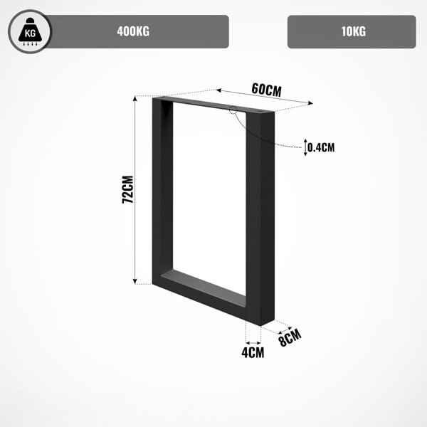 2x METALOWE NOGI 60x72 CM DO STOŁU NOGA STELAŻ RAMA PROFIL 4x8 CM STAL Q235