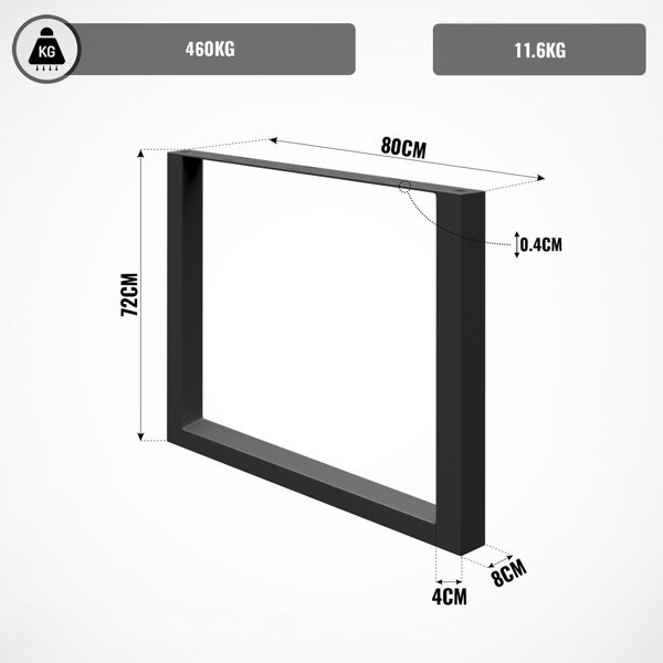 2x METALOWE NOGI 80x72 CM DO STOŁU NOGA STELAŻ RAMA PROFIL 4x8 CM STAL Q235