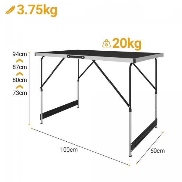 3x REGULOWANY STÓŁ SKŁADANY STOLIK OGRODOWY CATERINGOWY TURYSTYCZNY WALIZKA