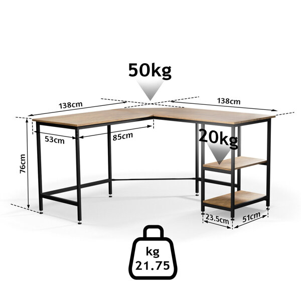 BIURKO NAROŻNE W STYLU INDUSTRALNYM LOFT Z PÓŁKAMI