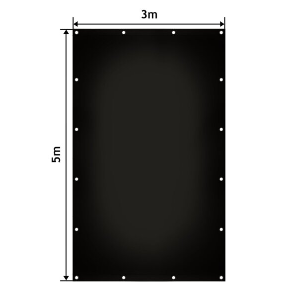 CZARNA PLANDEKA 3x5 M 650G/M2 PRZEMYSŁOWA OCHRONNA Z OCZKAMI OKRYCIOWA