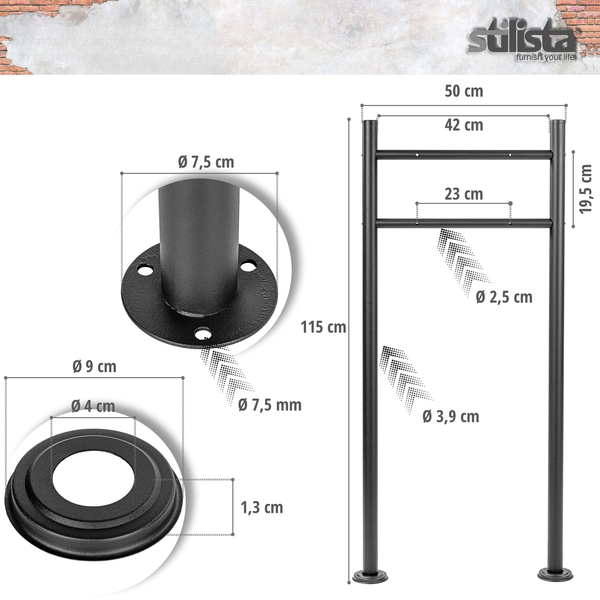 CZARNY SŁUPEK NOGI STOJAK 120 CM NA WOLNOSTOJĄCĄ SKRZYNKĘ NA LISTY POCZTOWĄ