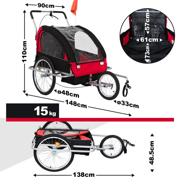 CZERWONA PRZYCZEPKA ROWEROWA / JOGGER 2w1 SKŁADANA PRZYCZEPA DO ROWERU