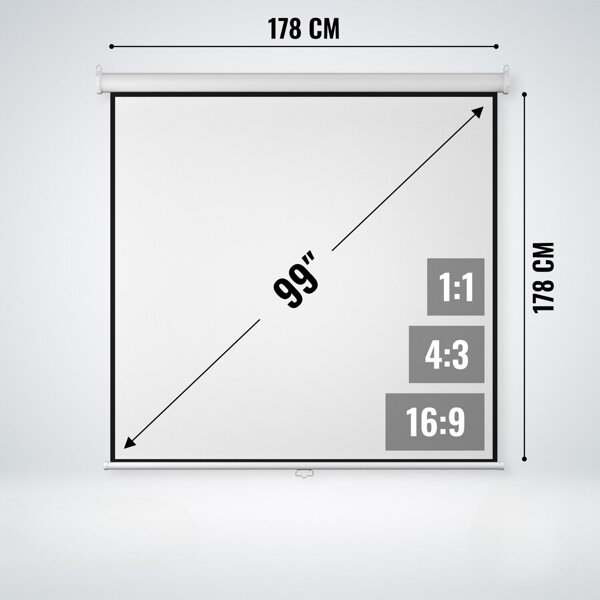 EKRAN PROJEKCYJNY 99" 178x178cm DO PROJEKTORA ŚCIENNY SUFITOWY 16:9 4:3