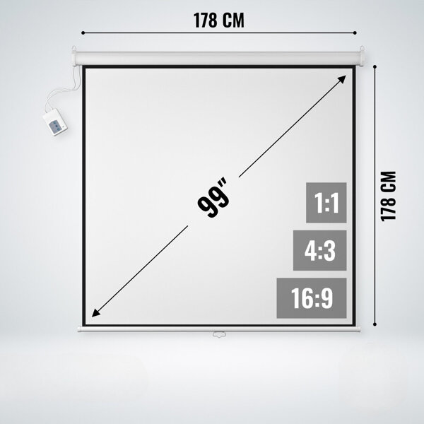 EKRAN PROJEKCYJNY 99" 178x178cm ELEKTRYCZNY AUTOMATYCZNY DO PROJEKTORA
