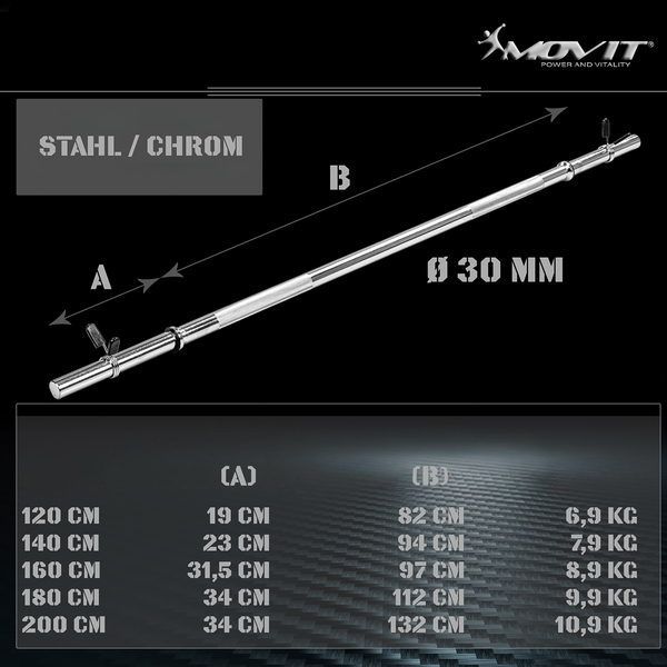 GRYF PROSTY GŁADKI 160 CM / 30 MM PEŁNY OLDEW STALOWY SZTANGA Z ZACISKAMI