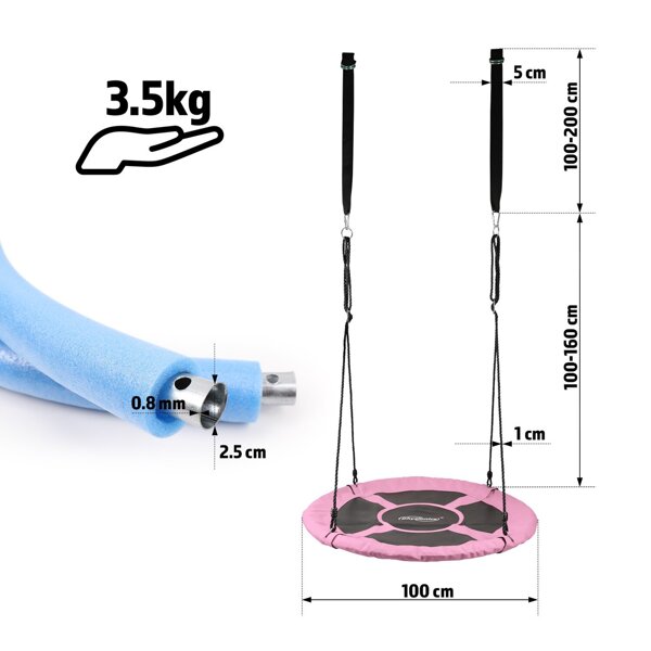 HUŚTAWKA OGRODOWA DLA DZIECI DOROSŁYCH WISZĄCA BOCIANIE GNIAZDO 100 CM RÓŻ