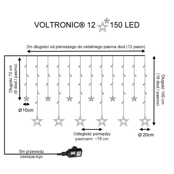 KURTYNA NA OKNO 12 GWIAZD 150 DIOD LAMPKI ZWISAJĄCE CIEPŁO ZIMNE