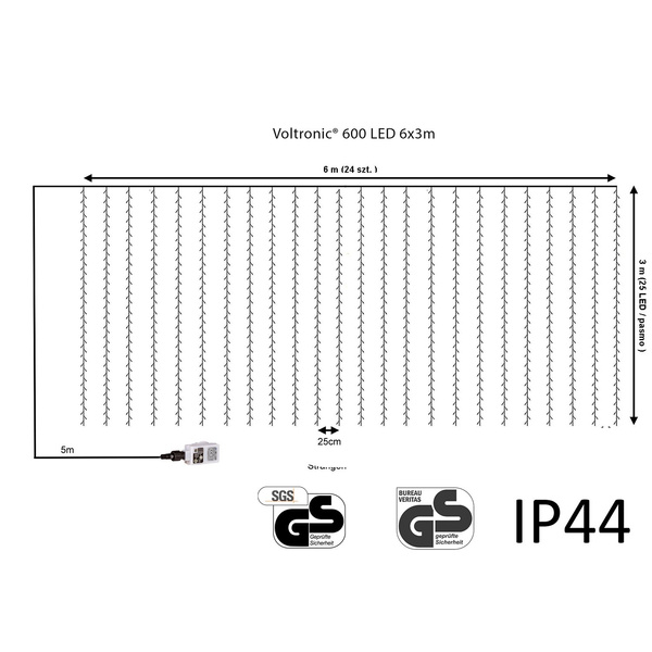 KURTYNA ŚWIETLNA ZWISAJĄCE LAMPKI SOPLE 6x3M 600 DIOD
