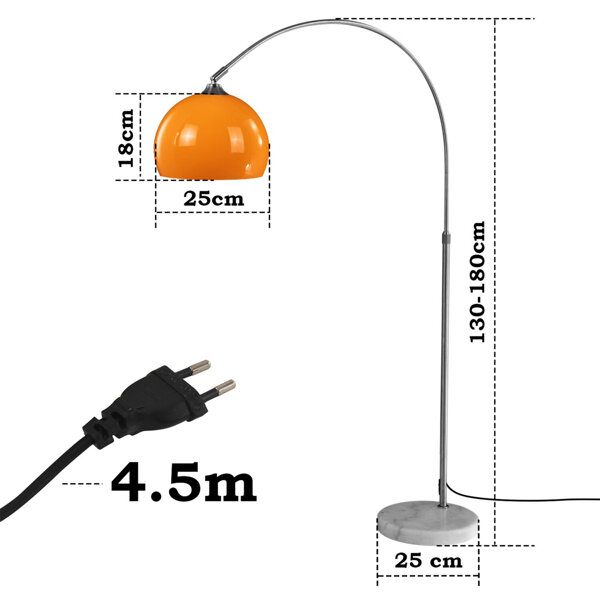 LAMPA PODŁOGOWA ŁUKOWA STOJĄCA KLOSZ POMARAŃCZOWY 25CM REGULOWANA 130-180cm