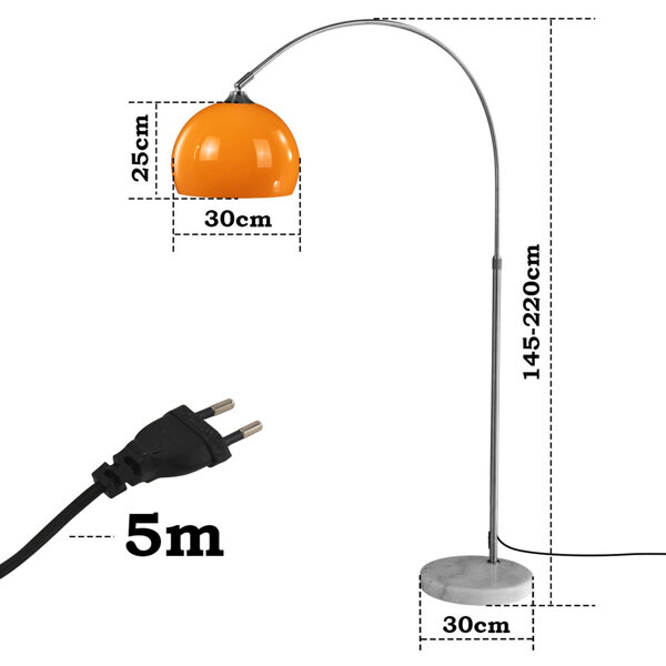 LAMPA PODŁOGOWA ŁUKOWA STOJĄCA KLOSZ POMARAŃCZOWY 30CM REGULOWANA 145-220CM