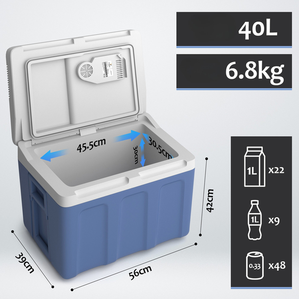 LODÓWKA TURYSTYCZNA 40L ELEKTRYCZNA SAMOCHODOWA 12V 230V +GRZANIE NIEBIESKA