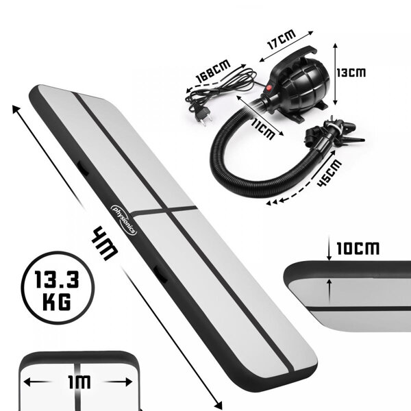 MATA GIMNASTYCZNA TRENINGOWA 400 CM CZARNA POMPOWANA DMUCHANA DO ĆWICZEŃ