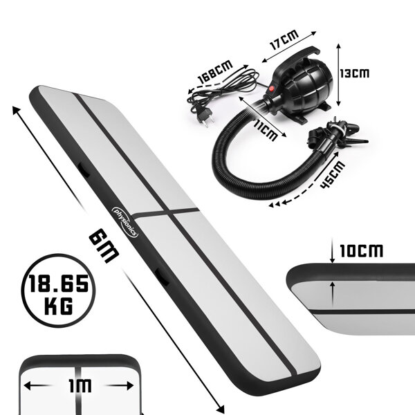 MATA GIMNASTYCZNA TRENINGOWA 600 CM CZARNA POMPOWANA DMUCHANA DO ĆWICZEŃ