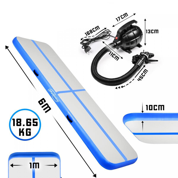 MATA GIMNASTYCZNA TRENINGOWA 600 CM NIEBIESKA POMPOWANA DMUCHANA DO ĆWICZEŃ