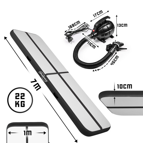 MATA GIMNASTYCZNA TRENINGOWA 700 CM CZARNA POMPOWANA DMUCHANA DO ĆWICZEŃ