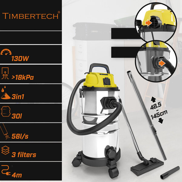 ODKURZACZ PRZEMYSŁOWY 2300W 30L 3 FILTRY WIELOFUNKCYJNY 3w1 ŻÓŁTY 