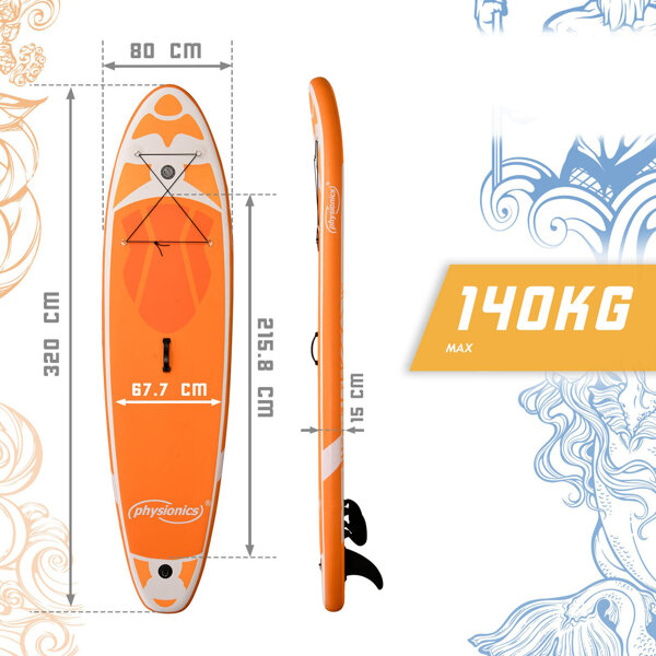 POMARAŃCZOWA DESKA SUP 320 CM STAND UP PADDLE BOARD DO PŁYWANIA POMPOWANA