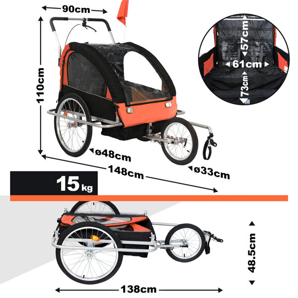 POMARAŃCZOWA PRZYCZEPKA ROWEROWA / JOGGER 2w1 SKŁADANA PRZYCZEPA DO ROWERU