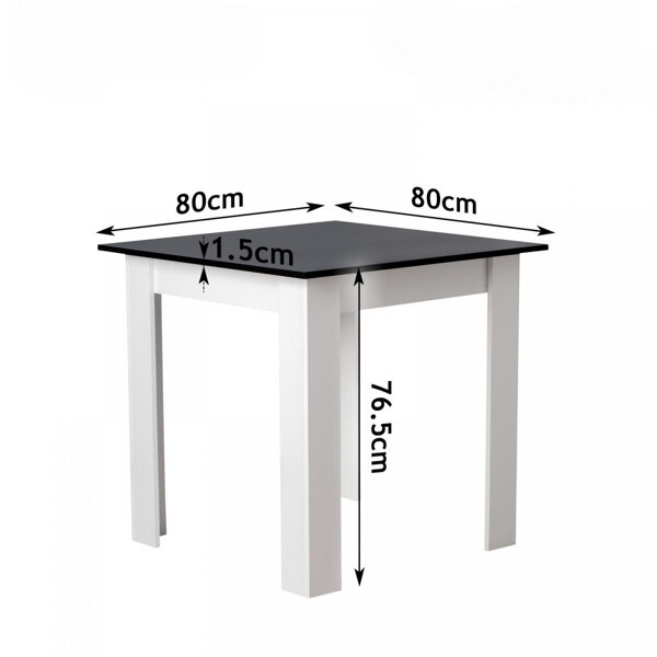 STÓŁ KUCHENNY DO JADALNI SALONU KWADRATOWY 80x80 CM DLA 4 OSÓB CZARNY BLAT