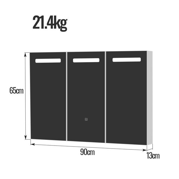 SZAFKA ŁAZIENKOWA WISZĄCA 90 x 65 CM Z LUSTREM OŚWIETLENIEM LED GNIAZDKIEM 