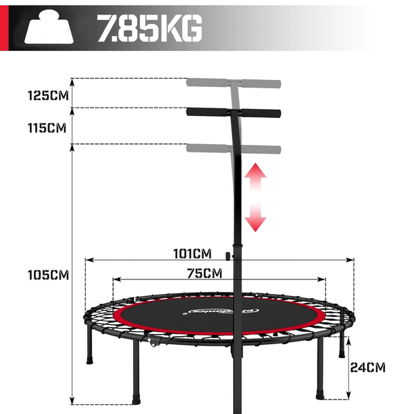 TRAMPOLINA 101 CM FITNESS Z UCHWYTEM T CZERWONA