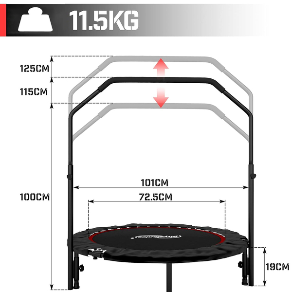 TRAMPOLINA 101 CM FITNESS Z UCHWYTEM U CZERWONA