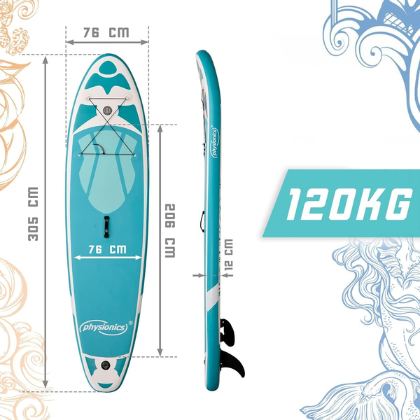 ZIELONA DESKA SUP 305 CM STAND UP PADDLE BOARD DO PŁYWANIA POMPOWANA