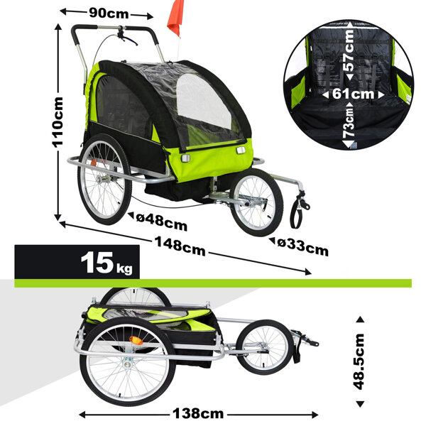 ZIELONA PRZYCZEPKA ROWEROWA / JOGGER 2w1 SKŁADANA PRZYCZEPA DO ROWERU