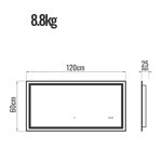  LUSTRO 120x60 CM ŁAZIENKOWE WISZĄCE ŚCIENNE Z LED + ANTI-FOG + ZEGAR