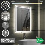  LUSTRO 50x70 CM ŁAZIENKOWE WISZĄCE ŚCIENNE Z LED + ANTI-FOG + ZEGAR