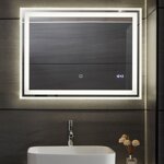  LUSTRO 80x60 CM ŁAZIENKOWE WISZĄCE ŚCIENNE Z LED + ANTI-FOG + ZEGAR