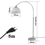 LAMPA PODŁOGOWA ŁUKOWA STOJĄCA KLOSZ BIAŁY 30 CM REGULOWANA 145-220 CM